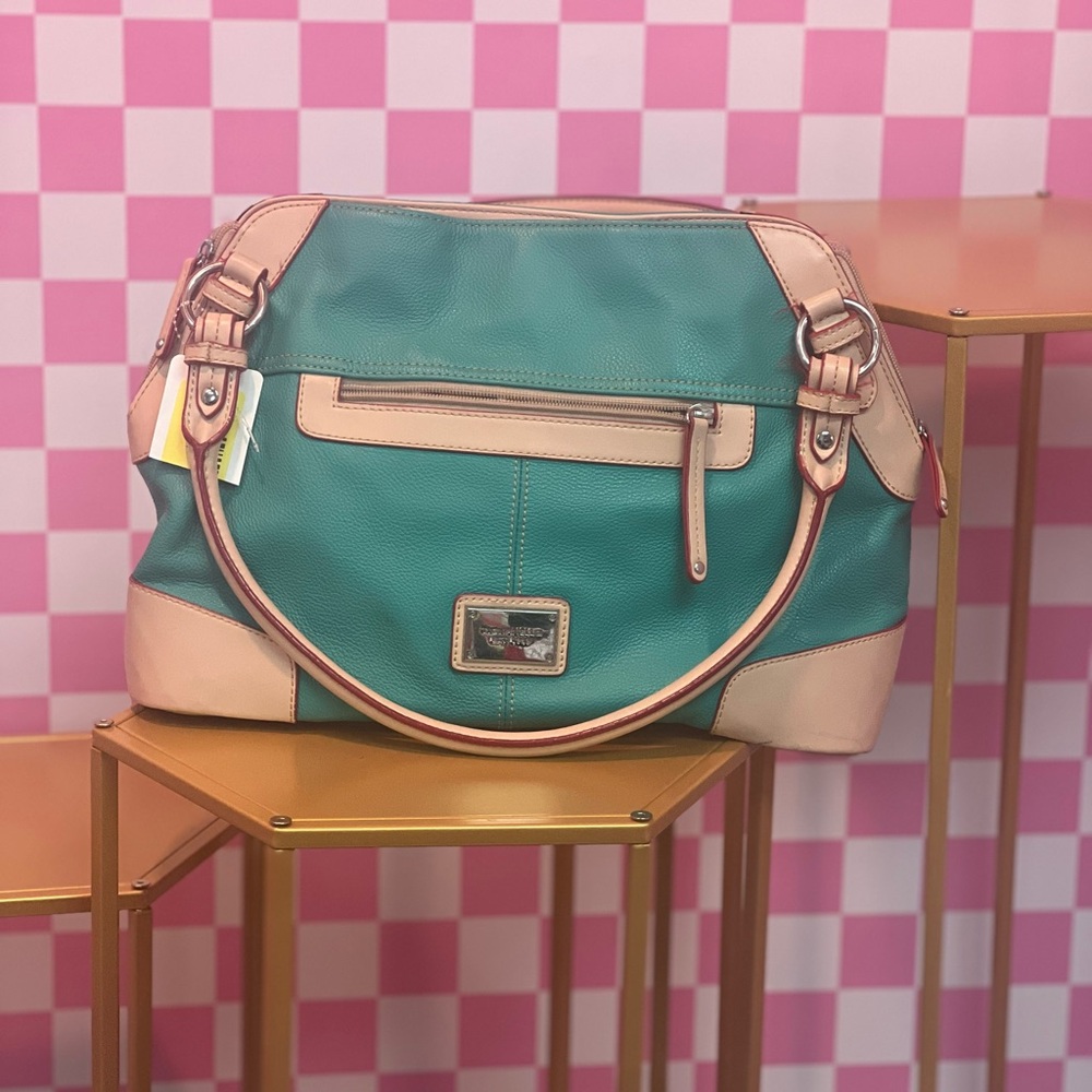 Tignanello Teal and Tan Shoulder Bag